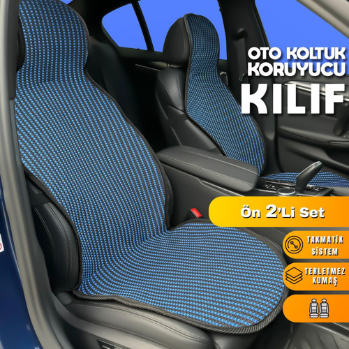 Mercedes W208 Uyumlu Koltuk Kılıfı Minder Çizgili Siyah Mavi 2+1 Ön Arka Set