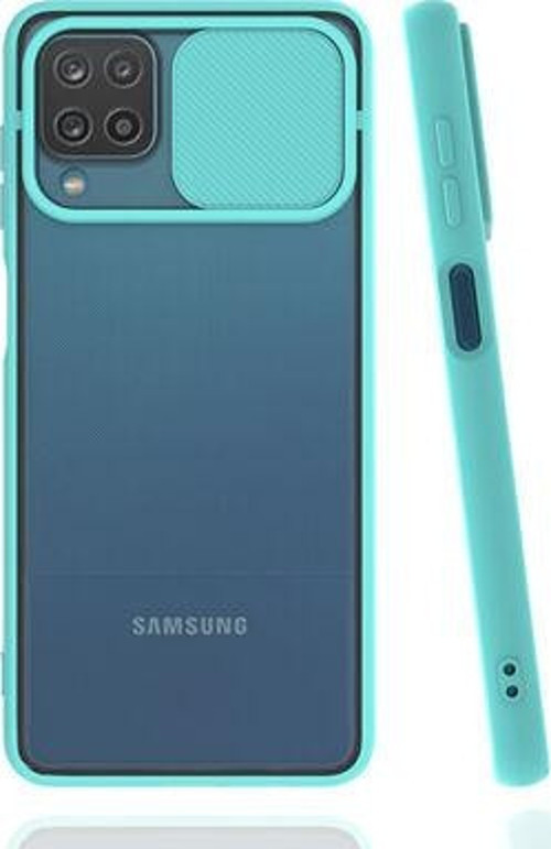 Samsung Galaxy A12 Kamera Sürgülü Slikon Sararmaz Mat Yüzey Lensi Kılıf