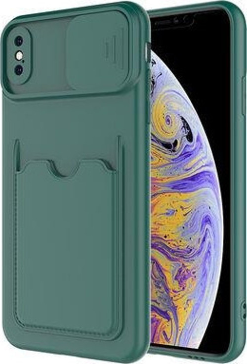 Apple İphone XS Kılıf Kamera Sürgülü Kredi Kartlıklı Premium Slikon Kartix Kapak