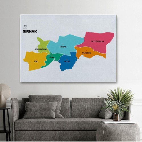 Özel Tasarım, Dekortif Baskı şırnak İli Ve İlçeler Haritası Dekoratif Kanvas Tablo 1460