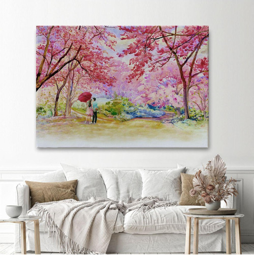 Özel Tasarım, Dekortif Baskı sakura Ağacının Altındaki Sevgililer Kanvas Tablo-5082