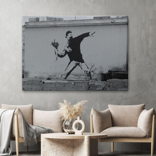 Özel Tasarım, Dekortif Baskı bansky'Nin Çiçek Atan Adam Eseri Kanvas Tablo-5014
