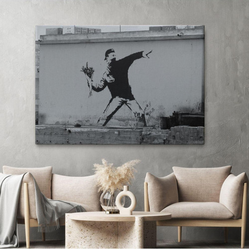 Özel Tasarım, Dekortif Baskı bansky'Nin Çiçek Atan Adam Eseri Kanvas Tablo-5014