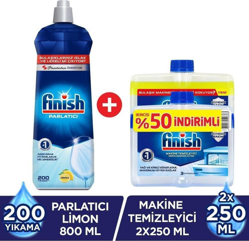 Bulaşık Makinesi Parlatıcı 800 Ml Limon + Bulaşık Makinesi Temizleyici Sıvı 2 X 250 Ml