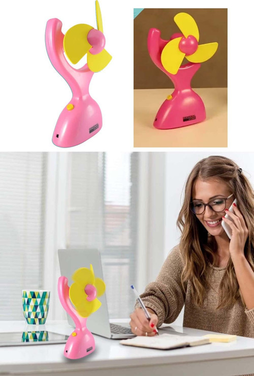 Masaüstü Şarjlı Mini Vantilatör Usb Girişli 10.5cmx18.5cm Pembe Renk NC051
