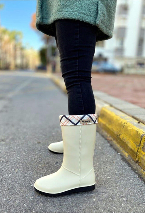 Modaonn Kadın Kürklü Fashion Yağmur Çizmesi
