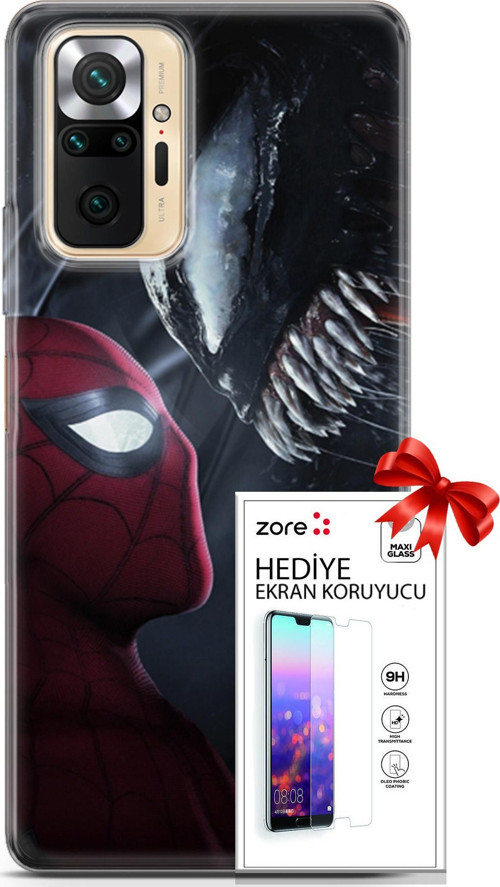 Xiaomi Redmi Note 10S Kılıf Orijinal Seri Supers 09 Spider-Man Vs Venom Uv Kılıf Ve Ekran Koruyucu