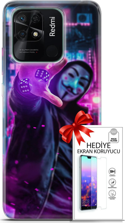 Xiaomi Redmi 10C Kılıf Orijinal Seri Algorand 04 Zarlar Silikon Kılıf + Ekran Koruyucu Full Koruma