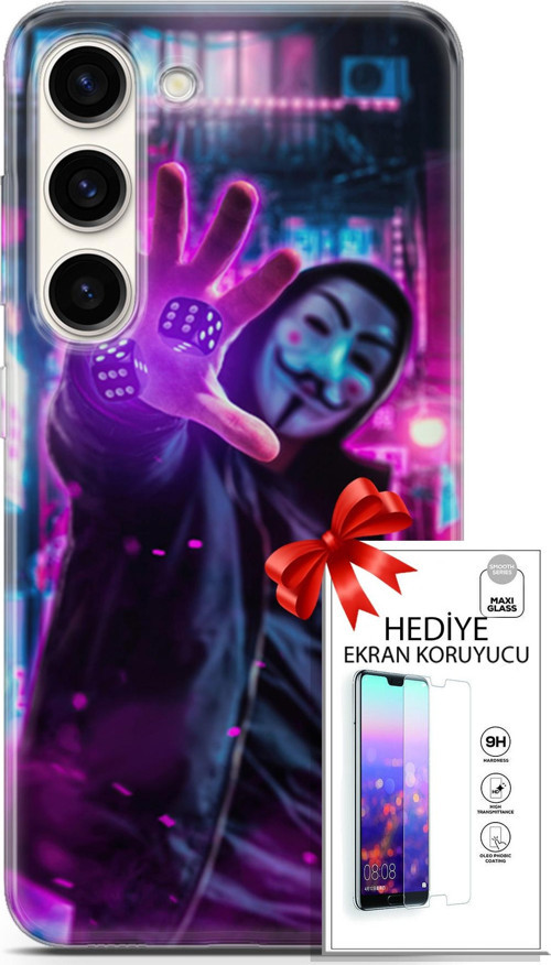 Samsung Galaxy S23 Kılıf Orijinal Seri Algorand 04 Zarlar Silikon Kılıf + Ekran Koruyucu Full Koruma