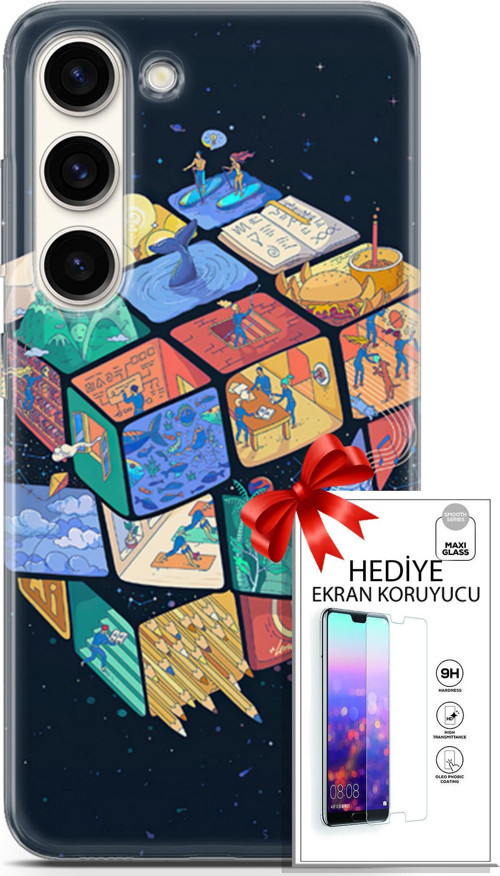 Samsung Galaxy S23 Kılıf Orijinal Seri Algorand 03 Rubik Arka Kapak + Ekran Koruyucu