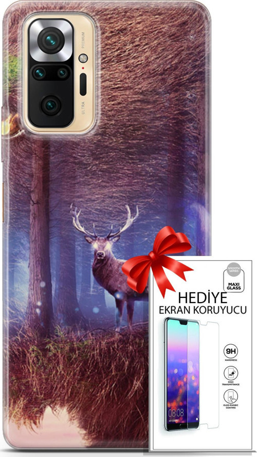 Xiaomi Redmi Note 10S Kılıf Orijinal Seri Algorand 15 Büyük Boynuzlar Kalın Silikon + Ekran Koruyucu