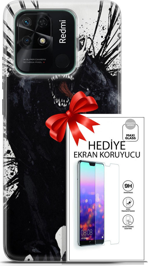Xiaomi Redmi 10C Kılıf Orijinal Seri Cardano 20 Canavar Renkli Kılıf Ekran Koruyucu