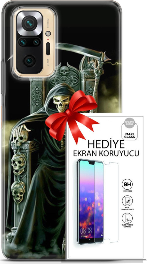 Xiaomi Redmi Note 10S Kılıf Orijinal Seri Cardano 11 İskeletor 4K Baskılı Kılıf + Ekran Koruyucu Ful