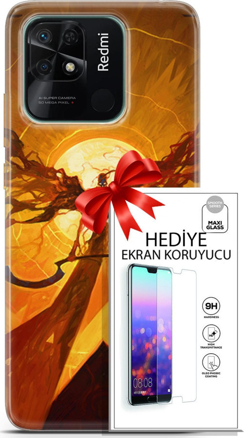 Xiaomi Redmi 10C Kılıf Orijinal Seri Cardano 27 Şeytan Lazer Kesim Silikon Ekran Koruyucu