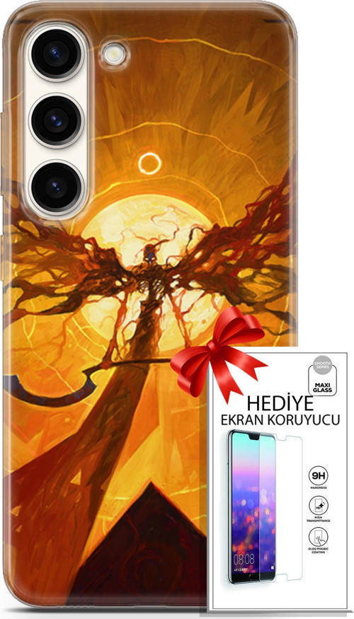 Samsung Galaxy S23 Kılıf Orijinal Seri Cardano 27 Şeytan Lazer Kesim Silikon Ekran Koruyucu