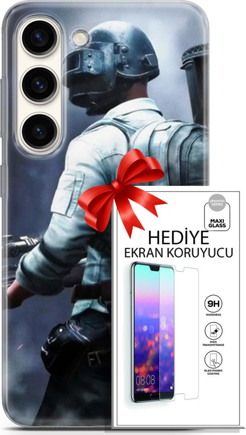 Samsung Galaxy S23 Kılıf Orijinal Seri Pubg 11 Sırt Çantalı 4K Baskılı Kılıf + Ekran Koruyucu Full Koruma