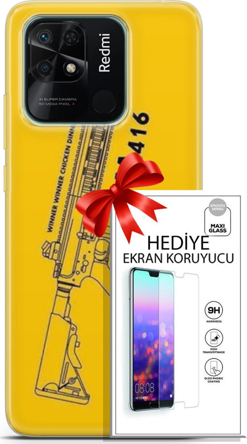 Xiaomi Redmi 10C Kılıf Orijinal Seri Pubg 28 M416 İz Bırakmayan Kılıf + Ön Ekran Koruyucu
