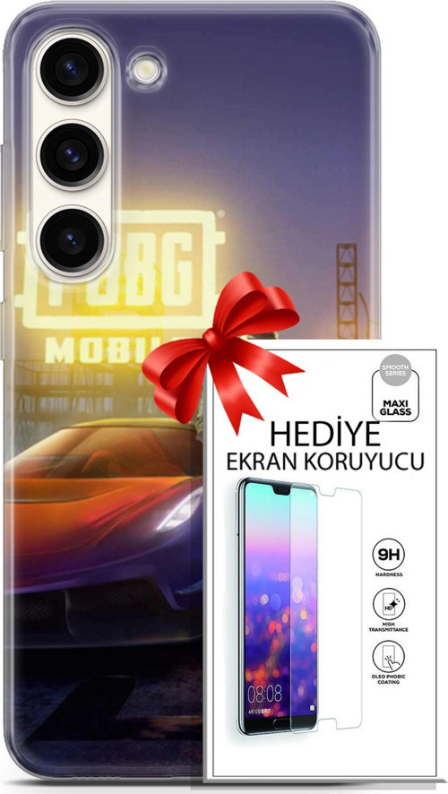 Samsung Galaxy S23 Kılıf Orijinal Seri Pubg 17 Arabalı Yumuşak Kılıf + Ekran Koruyucu