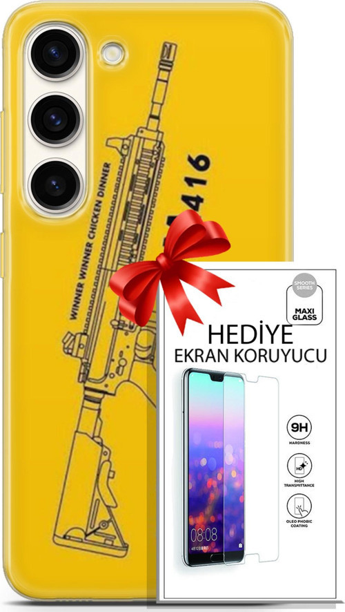 Samsung Galaxy S23 Kılıf Orijinal Seri Pubg 28 M416 İz Bırakmayan Kılıf + Ön Ekran Koruyucu