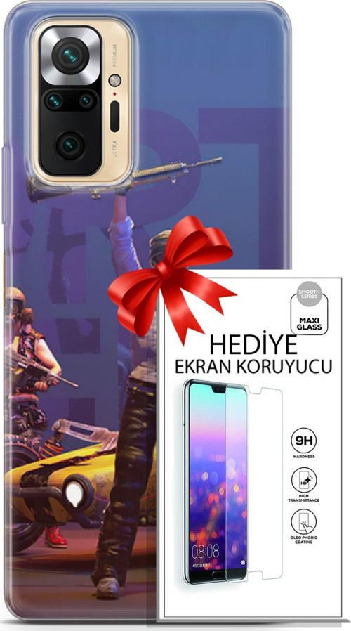 Xiaomi Redmi Note 10S Kılıf Orijinal Seri Pubg 05 Silahlı Karakter Koruma Kılıfı + Ekran Koruyucu