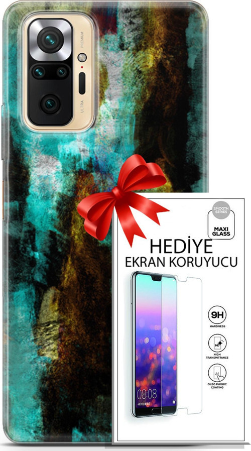 Xiaomi Redmi Note 10S Kılıf Orijinal Seri Nature 12 Kahve Yeşil Tasarım Kılıf + Ekran Koruyucu