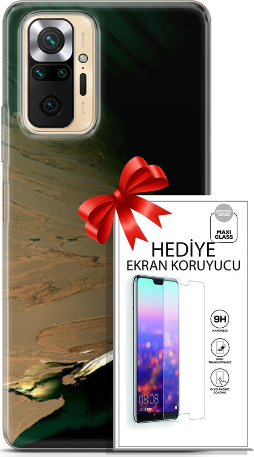 Xiaomi Redmi Note 10S Kılıf Orijinal Seri Nature 02 Yeşil Sarı Kapak Ve Ekran Koruyucu