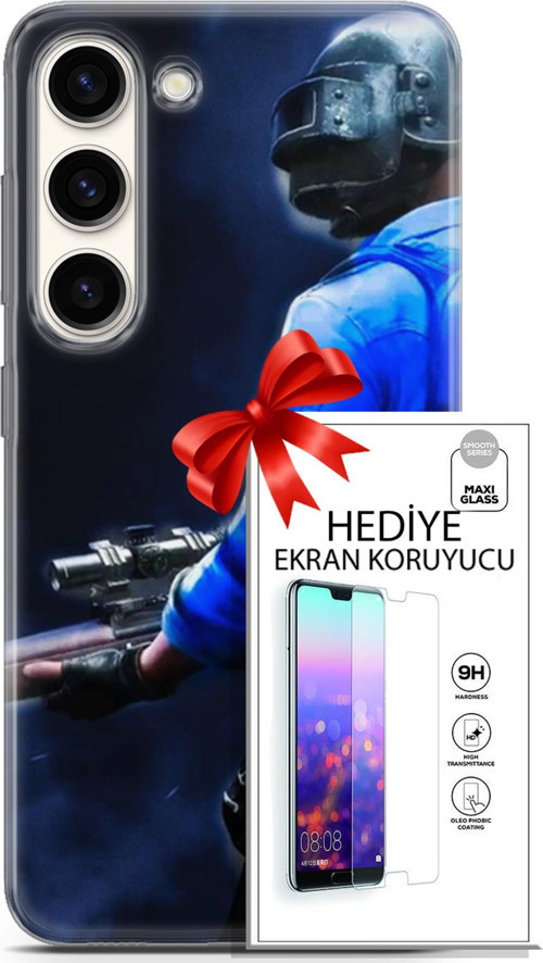 Samsung Galaxy S23 Kılıf Orijinal Seri Pubg 12 Mavi Gömlekli Tasarım Kılıf + Ekran Koruyucu