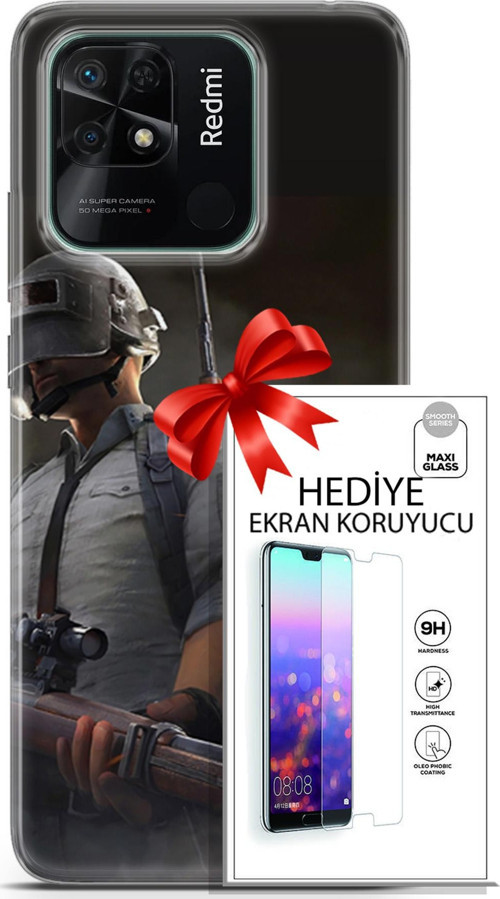 Xiaomi Redmi 10C Kılıf Orijinal Seri Pubg 02 Battlegrounds Kapak Ve Ekran Koruyucu