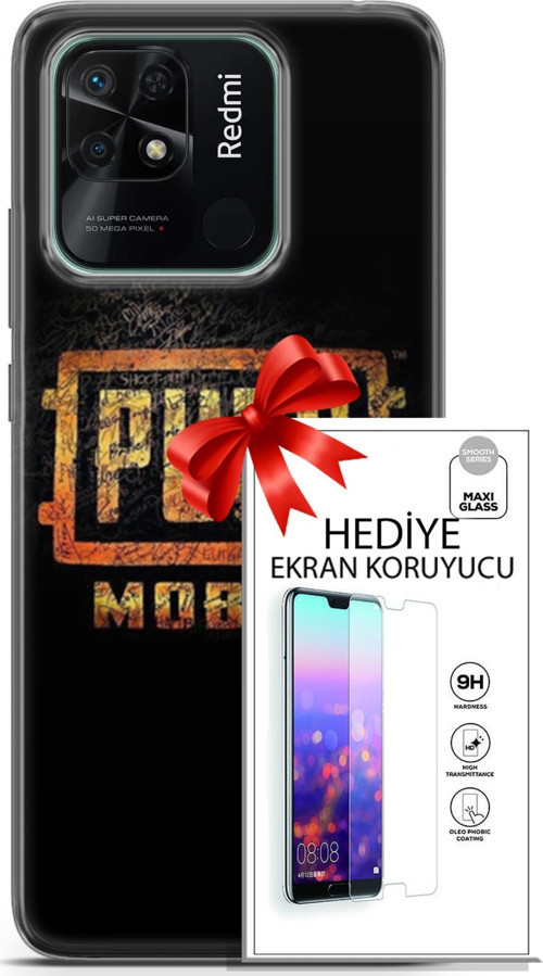 Xiaomi Redmi 10C Kılıf Orijinal Seri Pubg 14 Logo Cover Kılıf + Ön Ekran Koruyucu