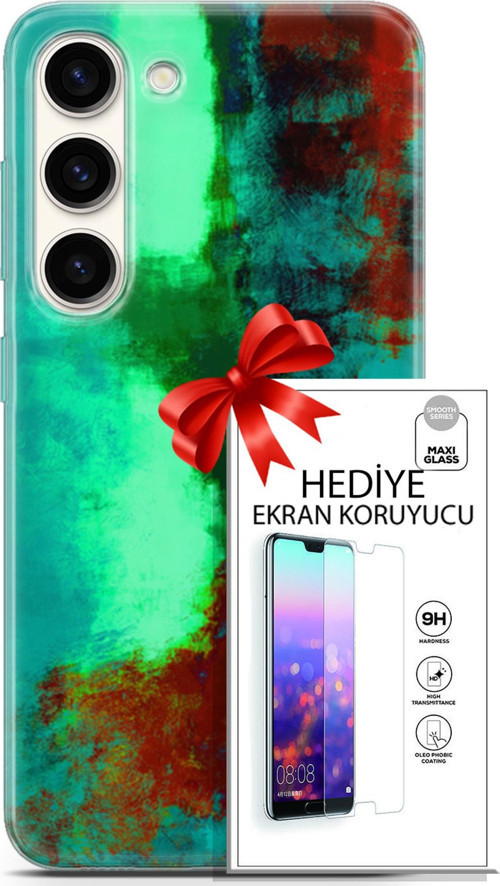 Samsung Galaxy S23 Kılıf Orijinal Seri Nature 20 Yeşil Kahve Renkli Kılıf Ekran Koruyucu