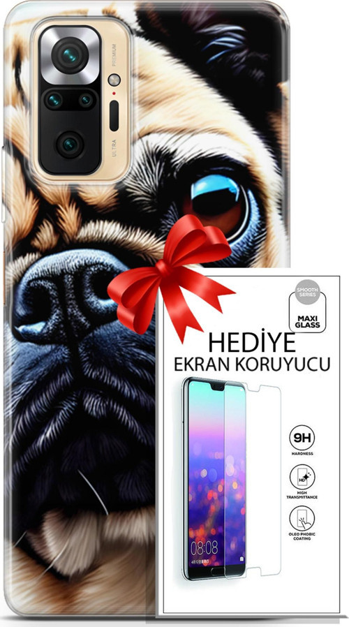 Xiaomi Redmi Note 10S Kılıf Orijinal Seri Dogs 08 Pug Baskılı Kılıf + Ekran Koruyucu