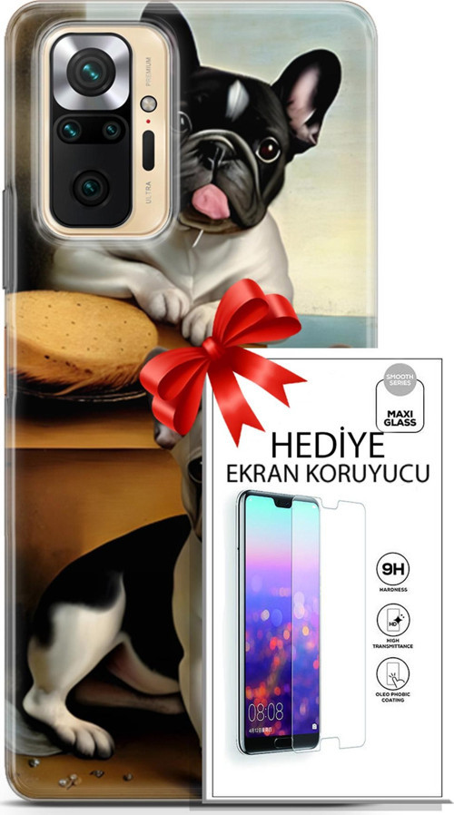 Xiaomi Redmi Note 10S Kılıf Orijinal Seri Dogs 28 Fransız Bulldog İz Bırakmayan Kılıf + Ön Ekran Koruyucu