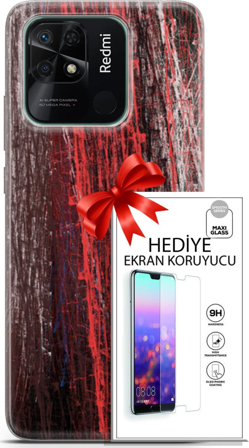 Xiaomi Redmi 10C Kılıf Orijinal Seri Nature 22 İzler Kap + Ekran Koruyucu