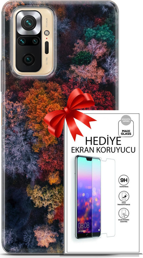 Xiaomi Redmi Note 10S Kılıf Orijinal Seri Fantasy 16 Renkli Ağaçlar Hediyelik Kılıf Ve Ekran Koruyucu