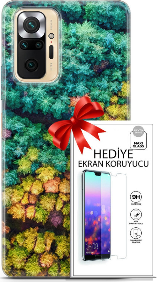 Xiaomi Redmi Note 10S Kılıf Orijinal Seri Fantasy 08 Kuşbakışı Orman Baskılı Kılıf + Ekran Koruyucu