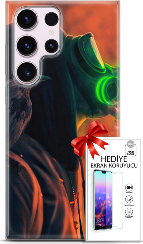 Samsung Galaxy S23 Ultra Kılıf Orijinal Seri Algorand 01 Gaz Maskeli Telefon Kılıfı + Ekran Koruyucu