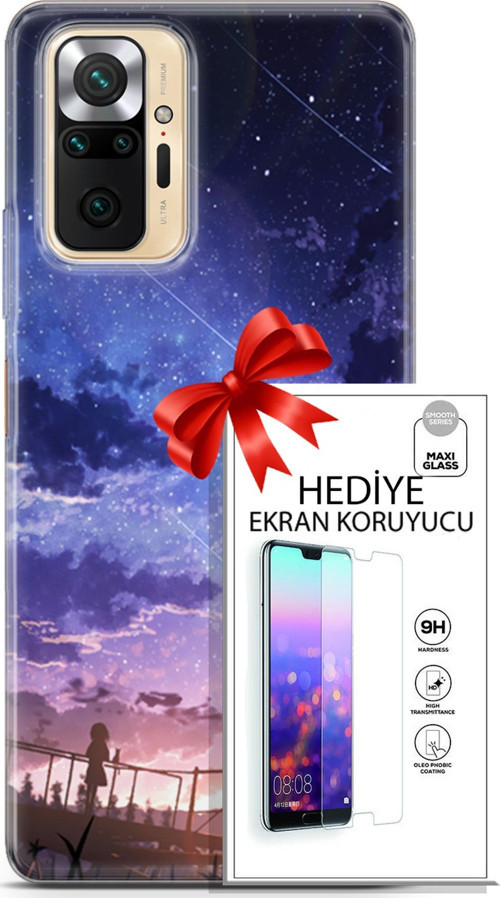 Xiaomi Redmi Note 10S Kılıf Orijinal Seri Fantasy 09 Kayan Yıldızlar Uv Kılıf Ve Ekran Koruyucu