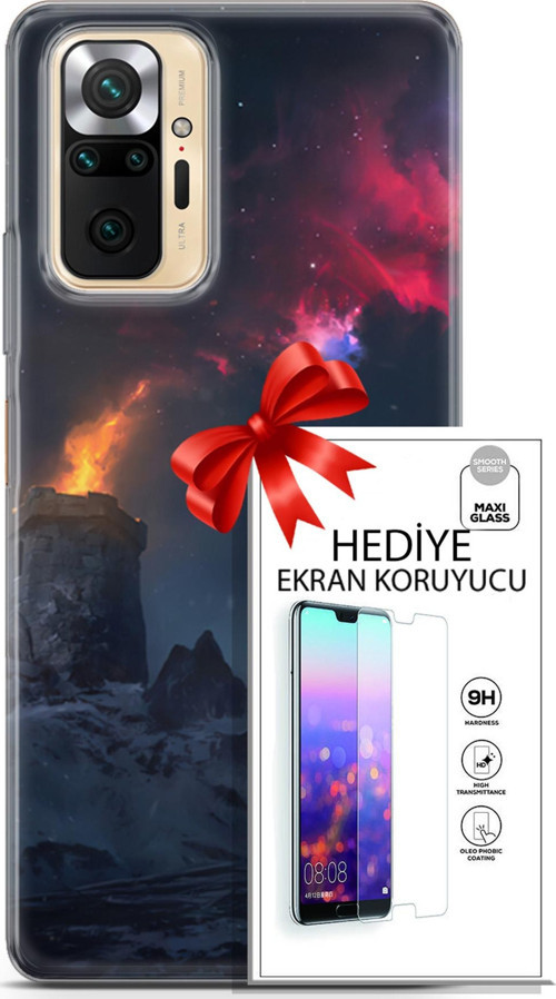 Xiaomi Redmi Note 10S Kılıf Orijinal Seri Fantasy 28 Kuzey Işıkları İz Bırakmayan Kılıf + Ön Ekran Koruyucu
