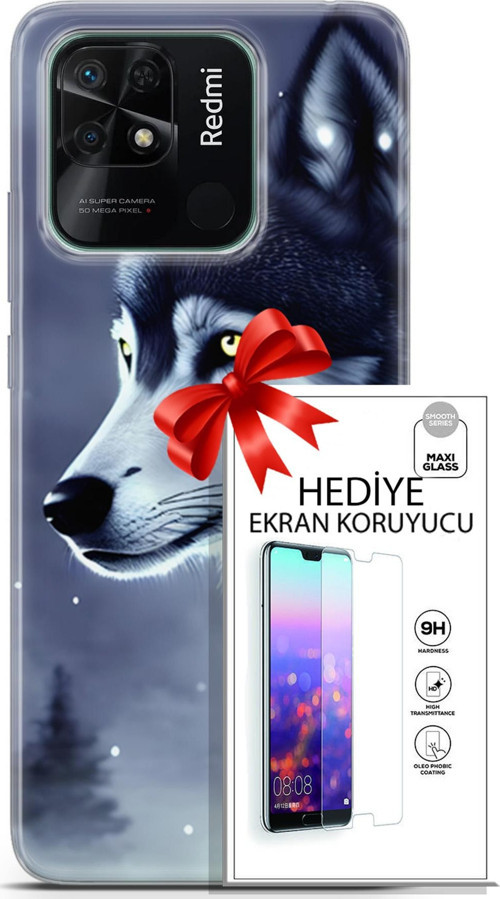 Xiaomi Redmi 10C Kılıf Orijinal Seri Dogs 06 Yalnız Kurt Koruyucu Kapak Ekran Koruyucu