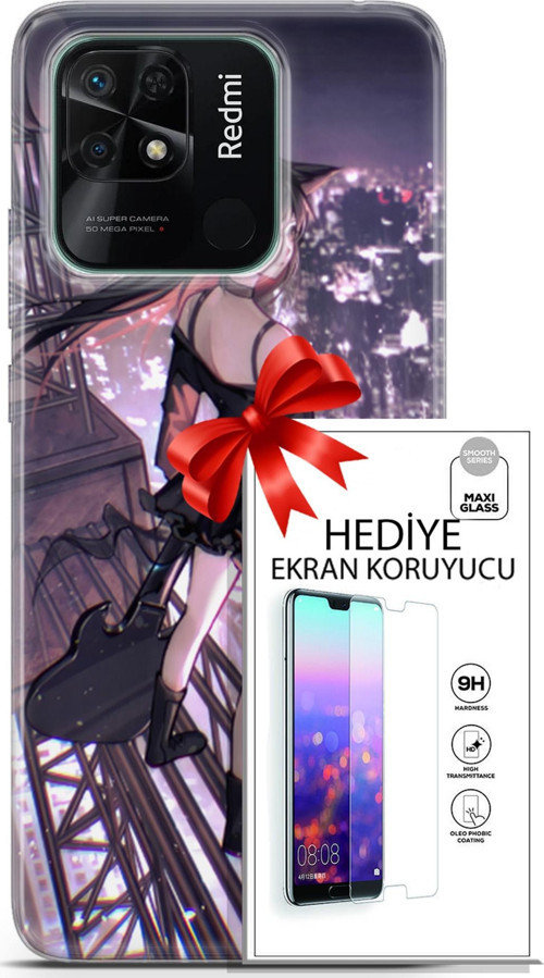 Xiaomi Redmi 10C Kılıf Orijinal Seri Fantasy 20 Anime Çatıda Renkli Kılıf Ekran Koruyucu