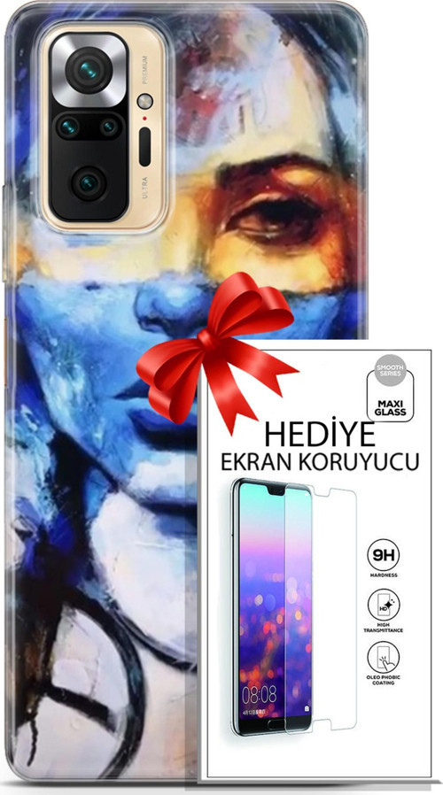 Xiaomi Redmi Note 10S Kılıf Orijinal Seri Soul 13 Mavi Sarı Case Kapak Ekran Koruyucu