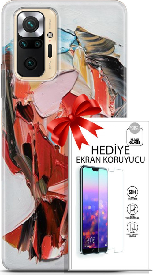 Xiaomi Redmi Note 10S Kılıf Orijinal Seri Soul 09 Pembe Kırmızı Mavi Uv Kılıf Ve Ekran Koruyucu
