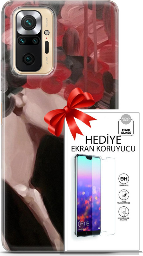 Xiaomi Redmi Note 10S Kılıf Orijinal Seri Soul 19 Kırmızı Pembe Siyah Tam Koruma Kılıf + Ekran Koruyucu