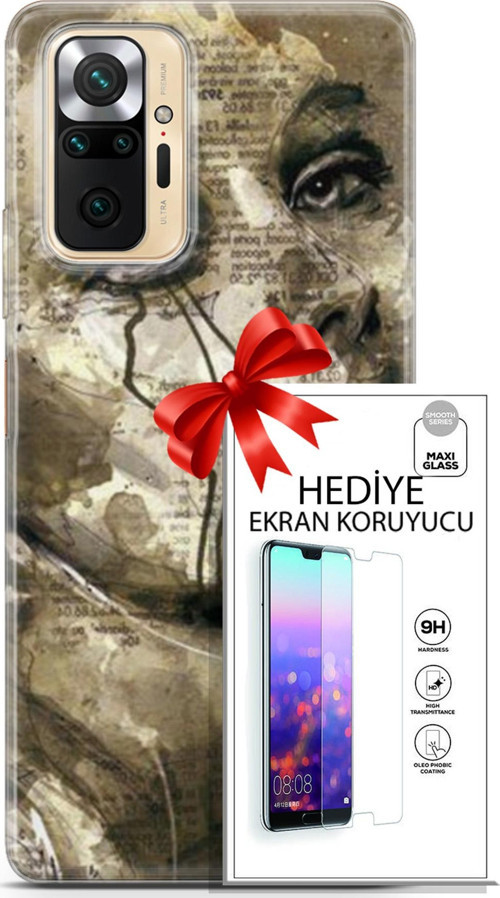 Xiaomi Redmi Note 10S Kılıf Orijinal Seri Soul 17 Ağlayan Yüz Yumuşak Kılıf + Ekran Koruyucu