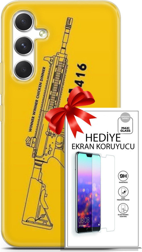 Samsung Galaxy A54 5G Kılıf Orijinal Seri Pubg 28 M416 İz Bırakmayan Kılıf + Ön Ekran Koruyucu