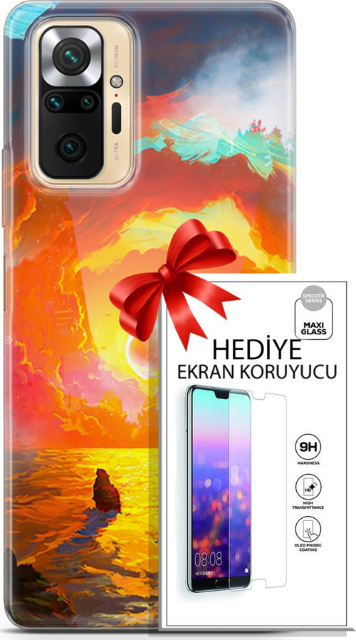 Xiaomi Redmi Note 10S Kılıf Orijinal Seri Neo 21 Tabancalı Darbe Önleyici Kapak + Ön Ekran Koruyucu
