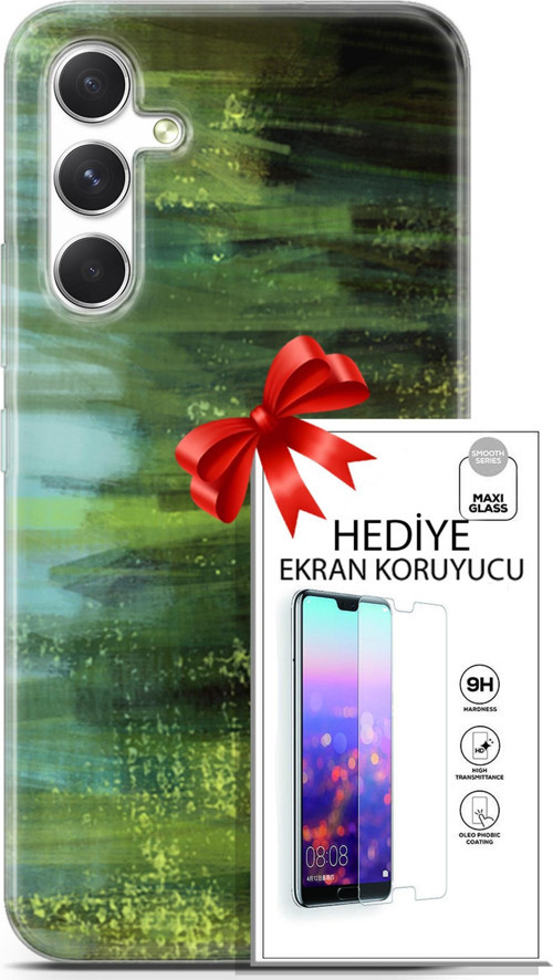Samsung Galaxy A54 5G Kılıf Orijinal Seri Nature 21 Çalılar Darbe Önleyici Kapak + Ön Ekran Koruyucu