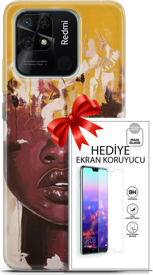 Xiaomi Redmi 10C Kılıf Orijinal Seri Soul 23 Sarı Kahverengi Telefon Kabı Ve Ekran Koruyucu