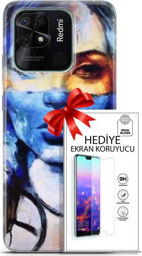 Xiaomi Redmi 10C Kılıf Orijinal Seri Soul 13 Mavi Sarı Case Kapak Ekran Koruyucu