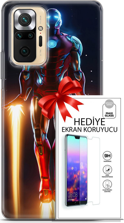 Xiaomi Redmi Note 10S Kılıf Orijinal Seri Dc 19 Iron Man Tam Koruma Kılıf + Ekran Koruyucu